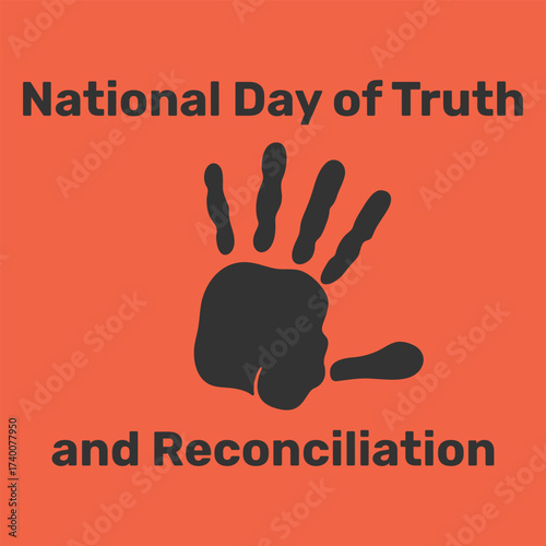 Background National day of truth and reconciliation. White palm on orange banner