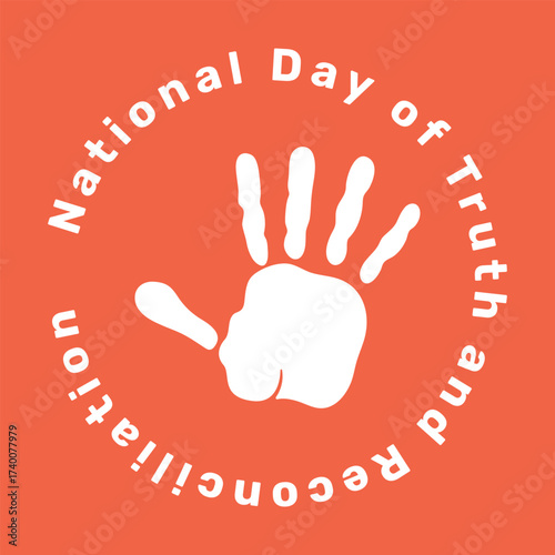 Background National day of truth and reconciliation. White palm on orange banner