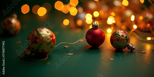 christmas decoration on red background