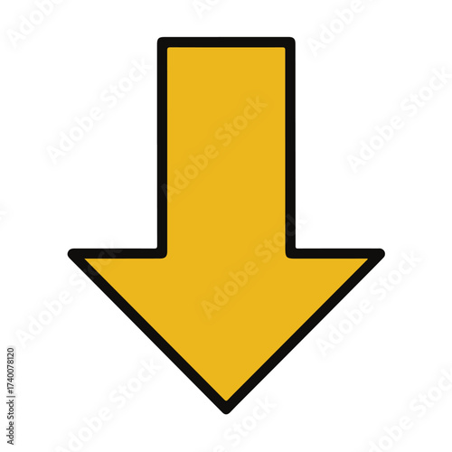 Yellow down arrow isolated on white background 