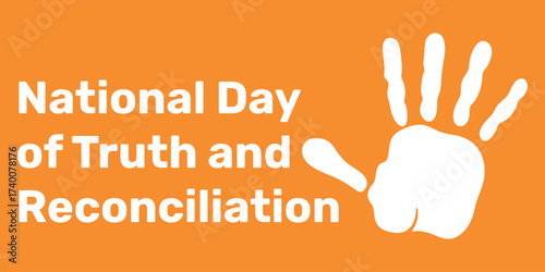 Background National day of truth and reconciliation. White palm on orange banner