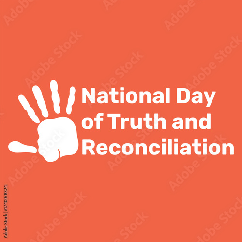 Background National day of truth and reconciliation. White palm on orange banner