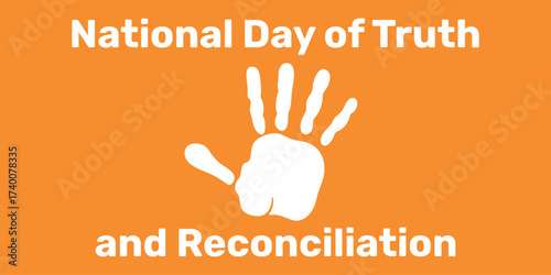 Background National day of truth and reconciliation. White palm on orange banner