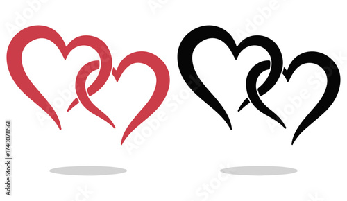Intertwined Heart Icon Set – Romantic Love, Relationship, and Emotional Connection Vector Illustration