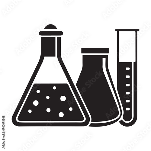 Chemistry Beakers with Erlenmeyer Flask and Test Tube Icon – Vector Design