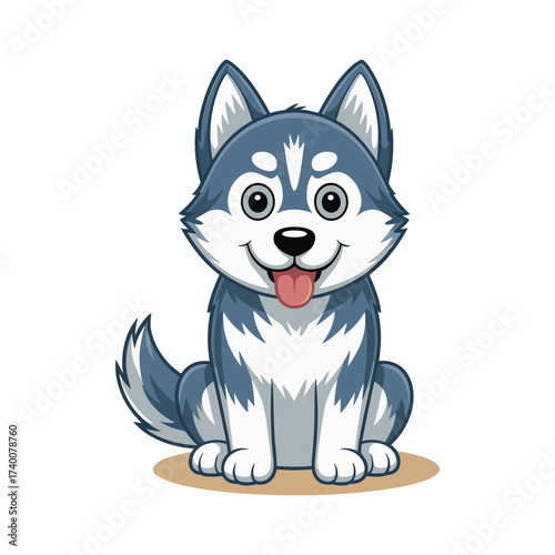 Adorable cartoon husky puppy sitting with tongue out on white background animal
