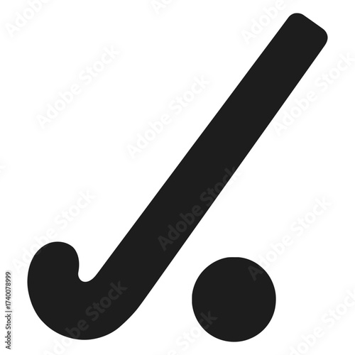 Field hockey stick and ball silhouette icon, black on white minimal background