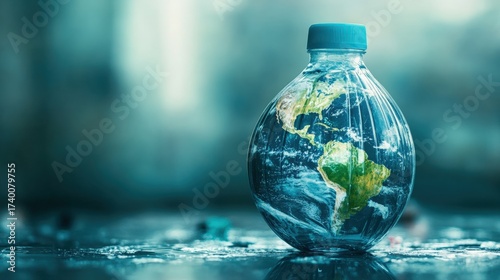 Photorealistic Earth Globe in Crushed Plastic Bottle with Soft Natural Lighting