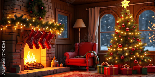 fireplace with christmas decorations