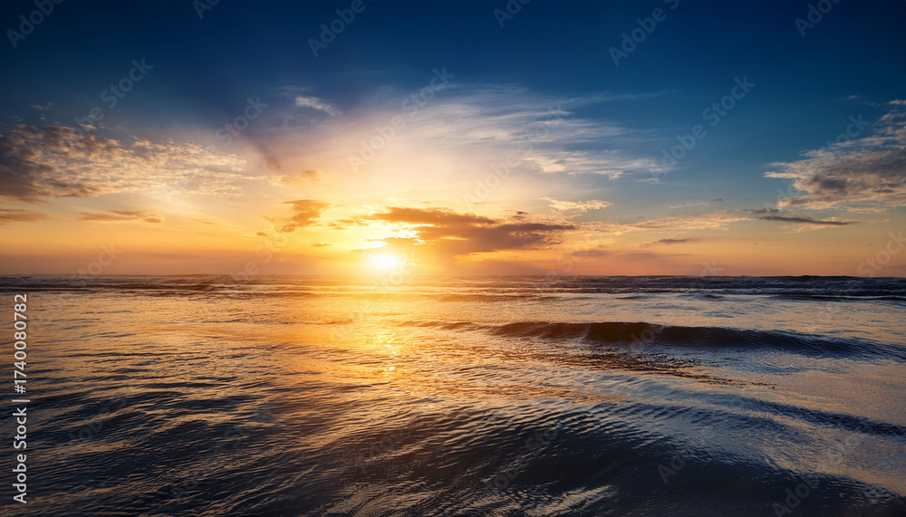 Obraz premium Breathtaking Sunset Ocean Vibrant Sky Golden Reflection
