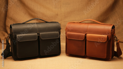 Black and brown leather satchels with dual front pockets black bag brown bag