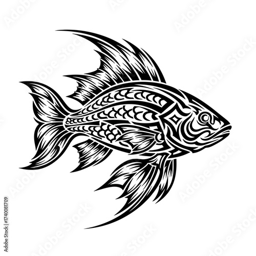 Elegant fish tribal tattoo design showcases intricate detailing and flowing lines for a