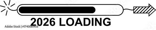 Horizontal loading bar symbolizing the arrival of a new year 2026, designed as a lit wick and an arrow