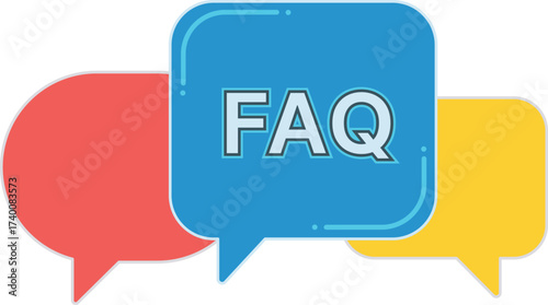Three Speech Bubbles Red Blue Yellow FAQ Text frequently asked questions chat