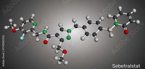 Sebetralstat molecule. Oral plasma kallikrein inhibitor investigated for hereditary angioedema treatment. Molecular model. 3D rendering. Illustration