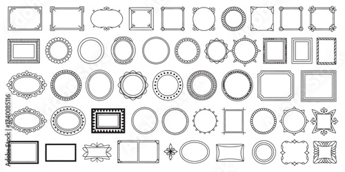 A diverse collection of classic and ornate decorative frames and borders. Vector illustration bundle of isolated oval, round, and square outlines for design
