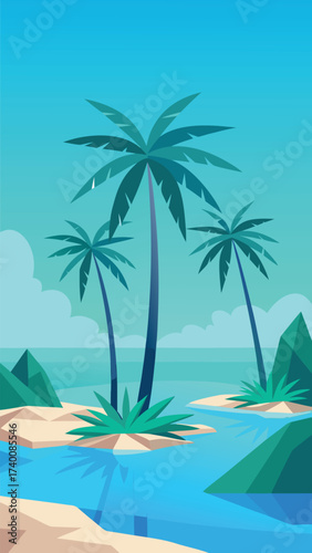 Tropical lagoon palm trees swaying above crystal clear water vector illustration vector