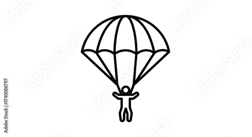 Vector art of parachuting person icon, skydiving sport symbol