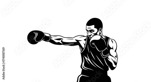 Vector art of boxer in a fighting stance is ready to strike