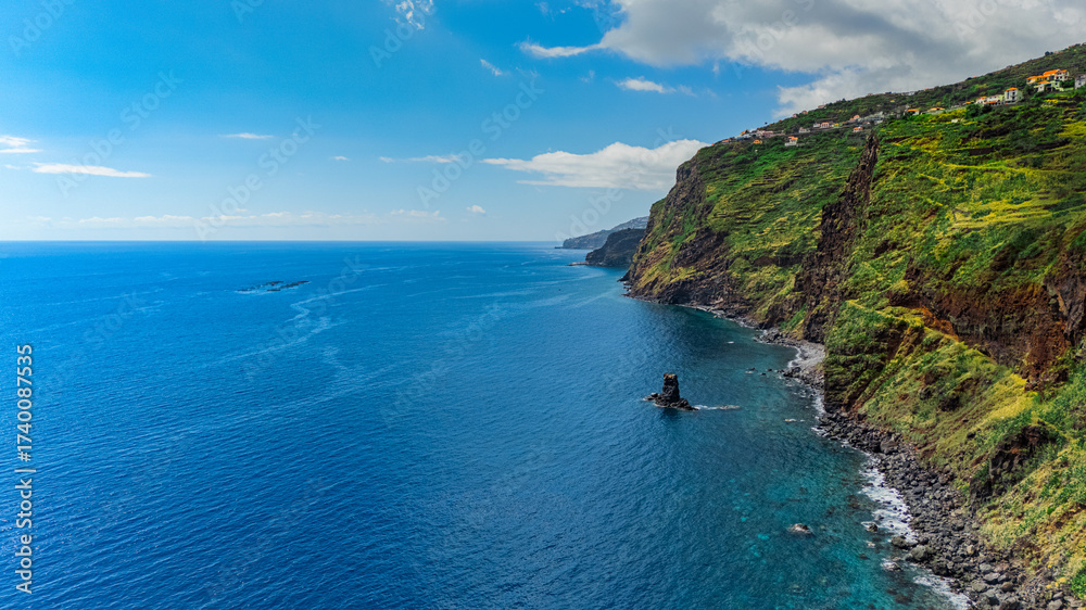 Fototapeta premium Aerial View of the Rocky Coastline of Madeira Island, Portugal