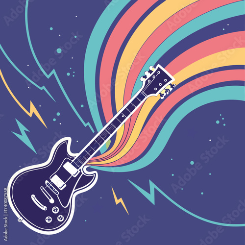 Electric Guitar with Colorful Waves