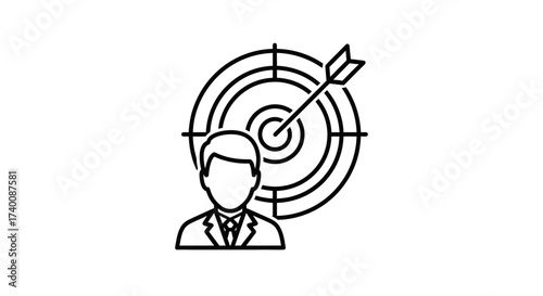Vector art of target with arrow and businessman for business goal