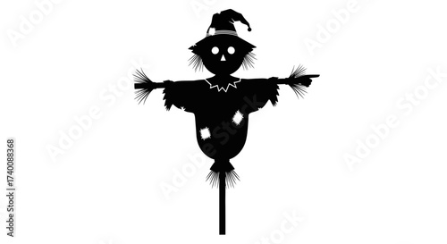 Vector art of silhouette of a scarecrow with a hat