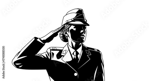 black and white illustration of a female officer saluting with respect