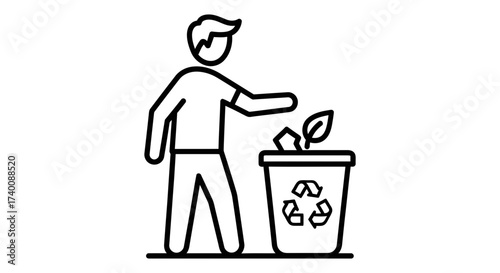 Vector art of man throwing trash into a recycling bin