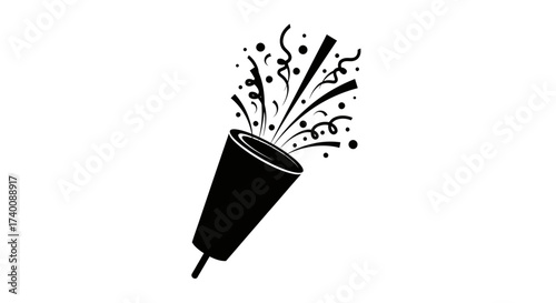 Vector art of black silhouette of a party popper exploding
