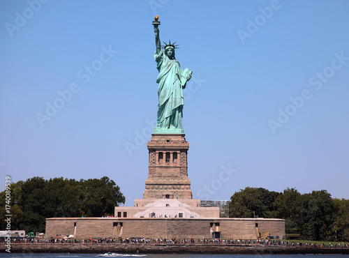 Statue of Liberty one of the most iconic symbols of free America and New York on the pedestal holding the torch
