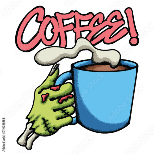 Zombie Holding a Mug hand drawn tshirt illustration
