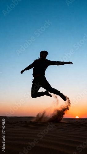 Wallpaper Mural Desert sunset jump silhouette Torontodigital.ca