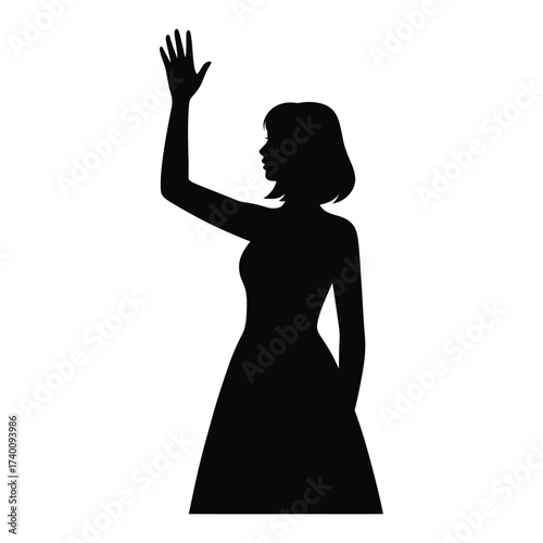 Silhouette of a woman waving hello or goodbye