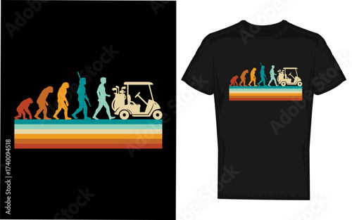 Funny retro style illustration depicting the evolution of man from ape to golfer rendered as a distinctive silhouette
