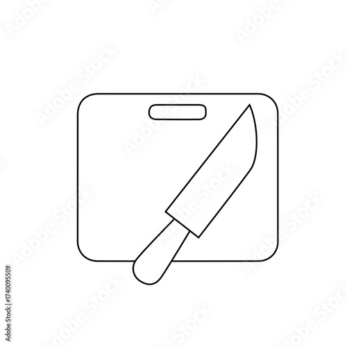 Kitchen icon: cutting board with knife on transparent background