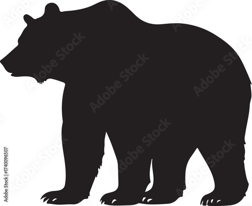 Silhouette of a Majestic Bear: A striking monochrome silhouette of a powerful bear, embodying the wild spirit and strength of nature in a clean and elegant design.