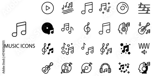 Music simple concept 24 Black and White color icons set .Vector illustration.	