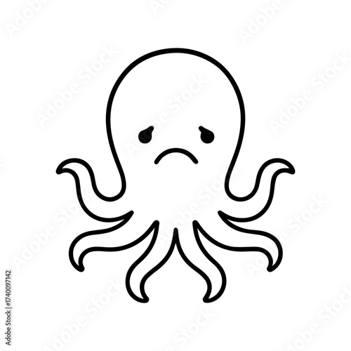 outline sad octopus on a white background
Vector line icon animal character emotion, including joy and sadness
