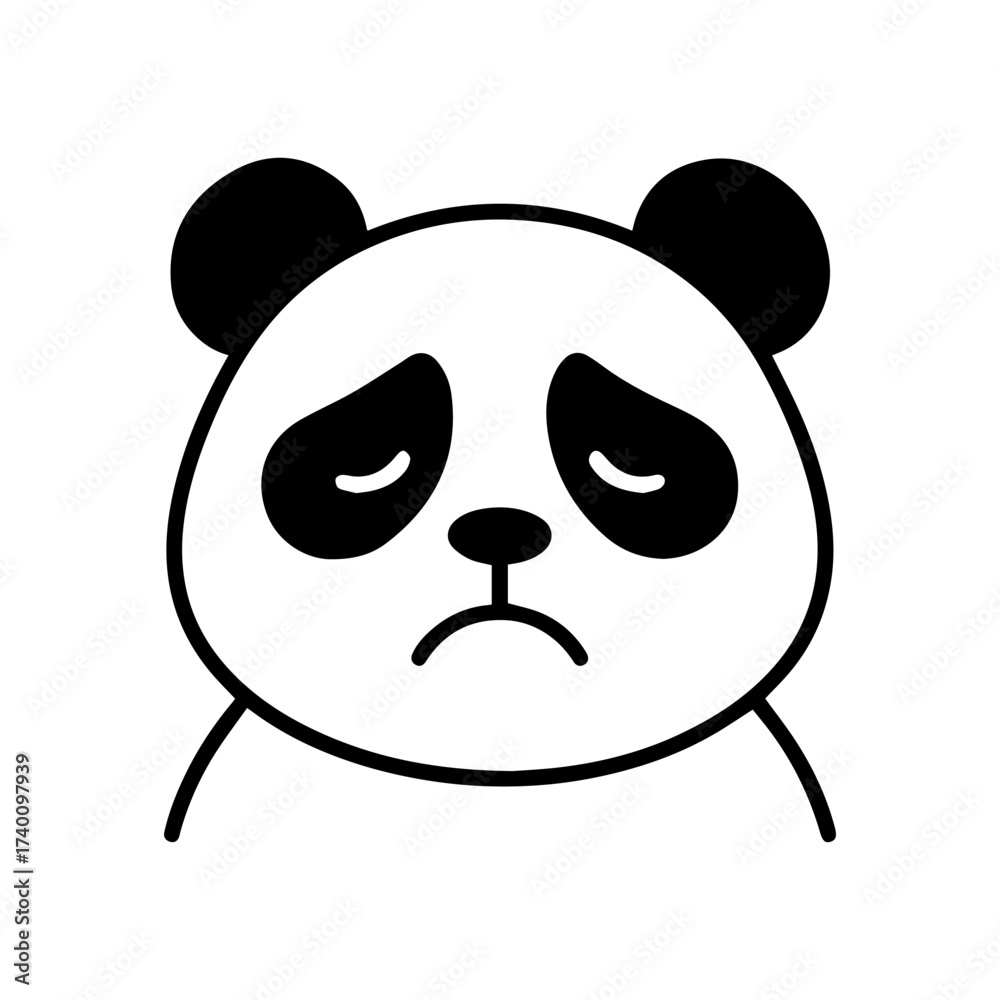 Fototapeta premium outline sad panda on a white background Vector line icon animal character emotion, including joy and sadness