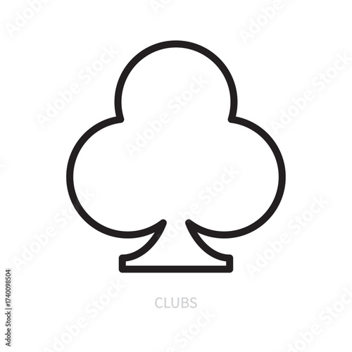 Clubs line icon. Card suit symbol. Casino, gambling game concept. Isolated on a white background. Flat design. Editable stroke. Vector illustration.