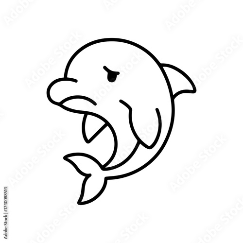 outline sad dolphin on a white background
Vector line icon animal character emotion, including joy and sadness