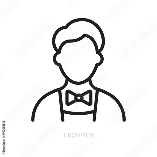 Croupier line icon. Character symbol. Casino, gambling game concept. Isolated on a white background. Flat design. Editable stroke. Vector illustration.