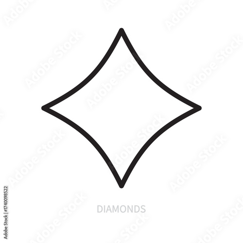 Diamonds card line icon. Card suit diamond symbol. Casino, gambling game concept. Isolated on a white background. Flat design. Editable stroke. Vector illustration.