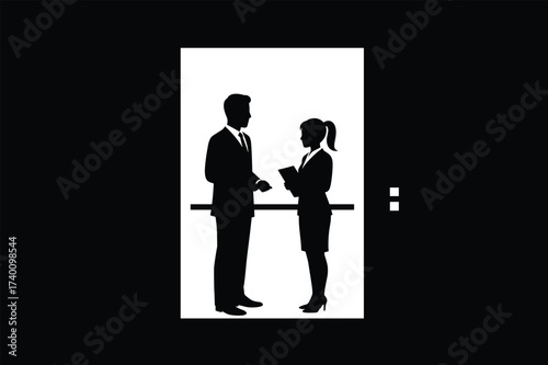Business handshake silhouette in elevator meeting, business, handshake, silhouette, elevator, meeting, agreement, deal, partnership, communication, corporate, men, women, professional, teamwork, succe