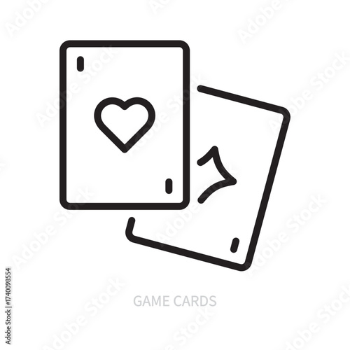 Game cards line icon, symbol. Casino, poker, gambling game concept. Isolated on a white background. Flat design. Editable stroke. Vector illustration.
