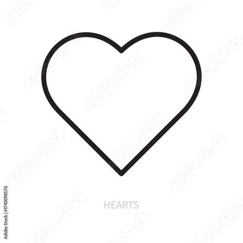 Hearts card line icon. Card suit heart symbol. Casino, gambling game concept. Isolated on a white background. Flat design. Editable stroke. Vector illustration.
