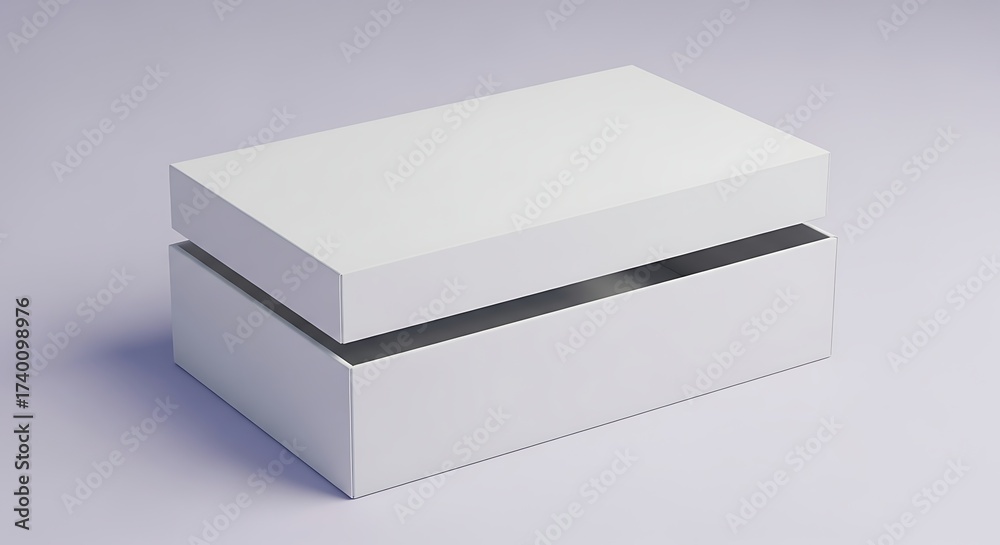 Naklejka premium Minimalist White Rectangular Box with Lid, Subtle Shadow, Clean Product Packaging Design on Neutral Background.
