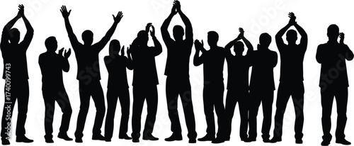 Crowd of people clapping and cheering on white background crowd, people, group. illustration, clapping, people, design, celebration, background, performance, joy, concert, background., their, raising,