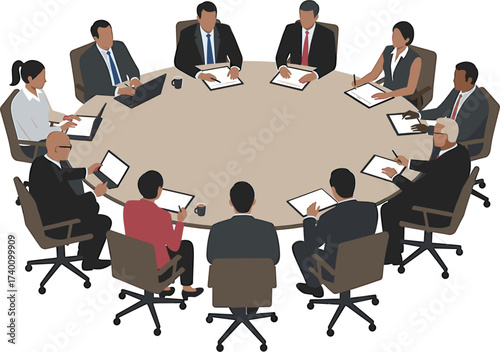 Diverse business people meeting around oval conference table. meeting, business, people, conference, table, discussion, team, collaboration, office, work, strategy, planning, group, professional, exec